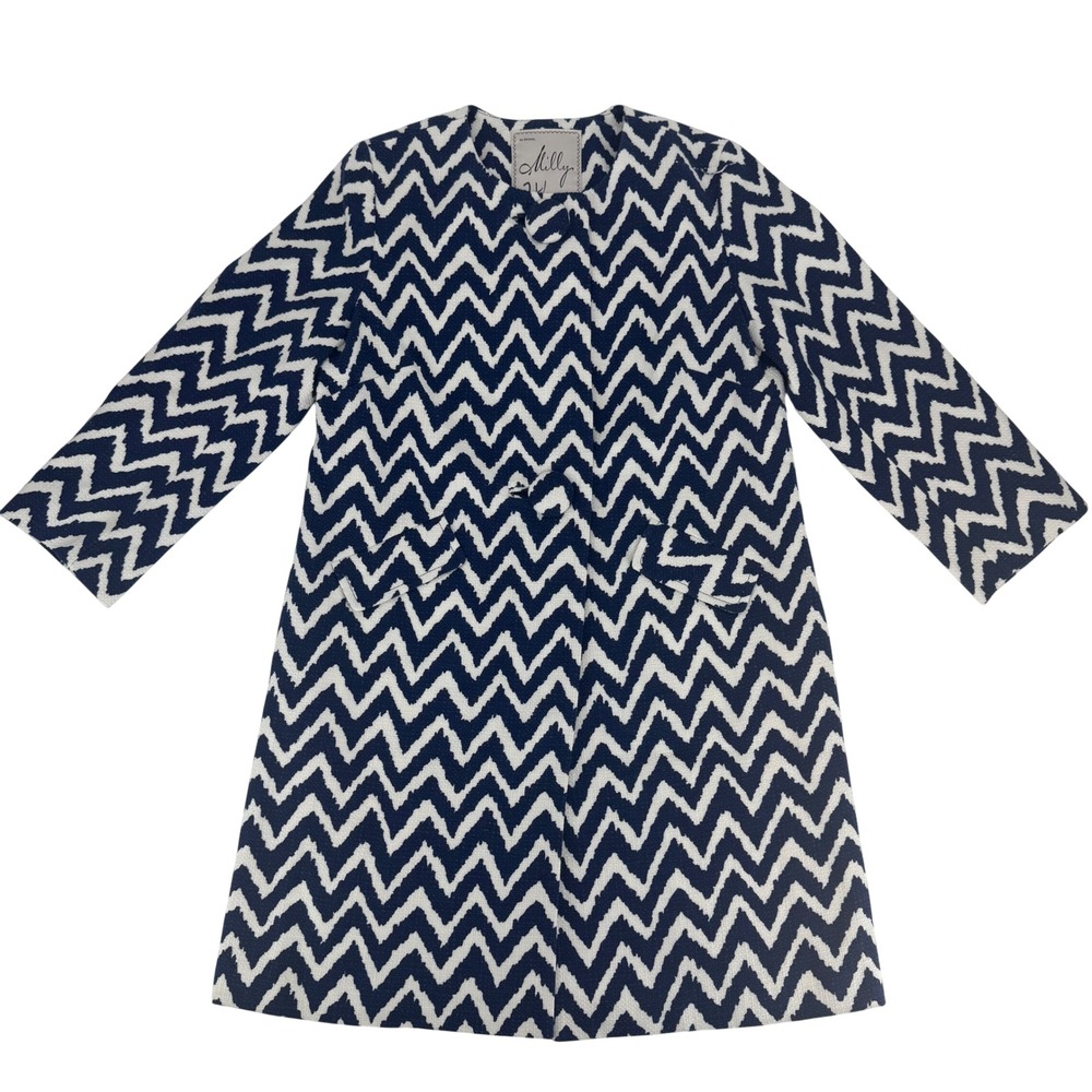 Vintage Y2K Milly of New York Chevron Zigzag Coat Jacket Navy‎ White Size 8